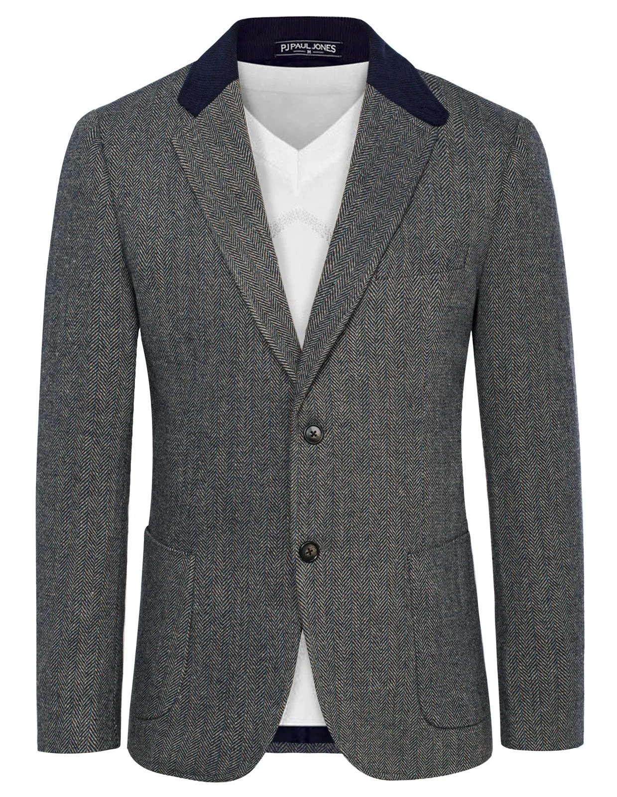 Mens Herringbone Two Button Blazer Vintage Tweed Wool Blend Sport Coat Jacket