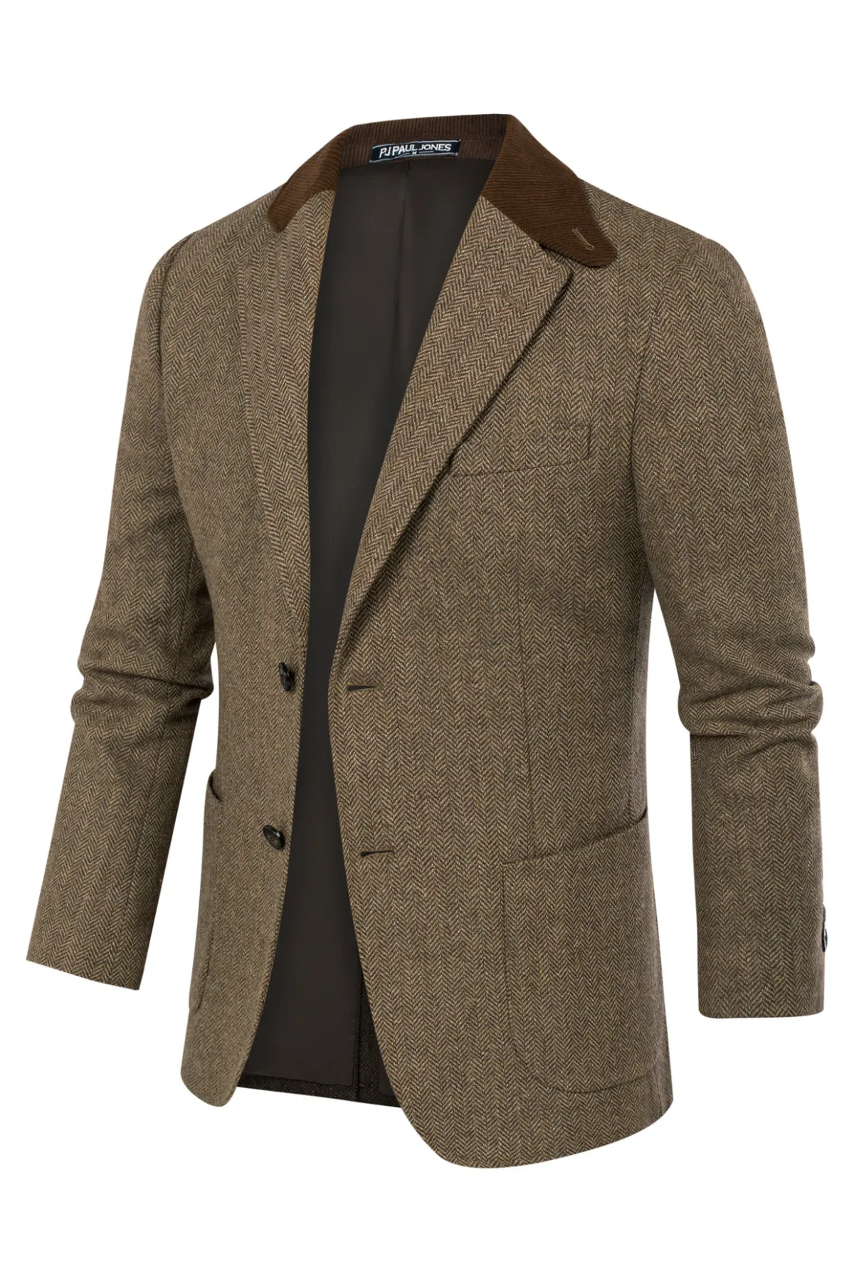 Mens Herringbone Two Button Blazer Vintage Tweed Wool Blend Sport Coat Jacket