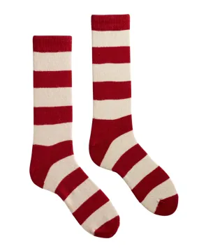 Men's Rugby Stripe Wool Cashmere Crew Socks (Red)