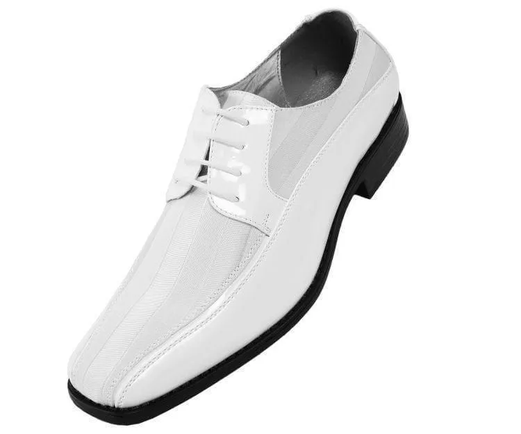 Men's Striped Satin and Matching Patent Upper Shoes Color White