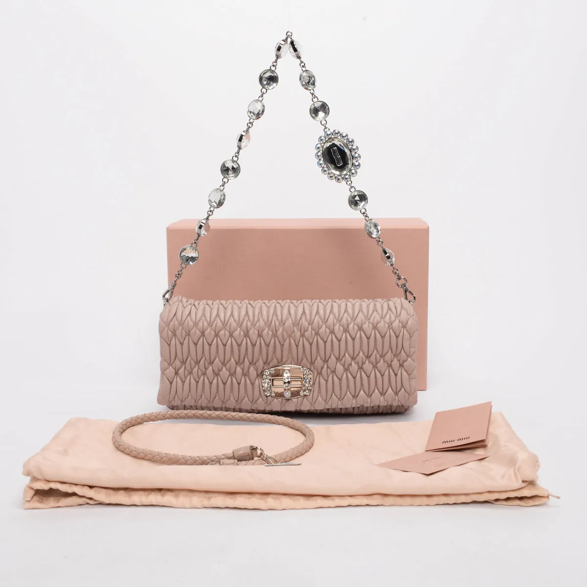 Miu Miu Beige Matelasse Crystal Shoulder Bag