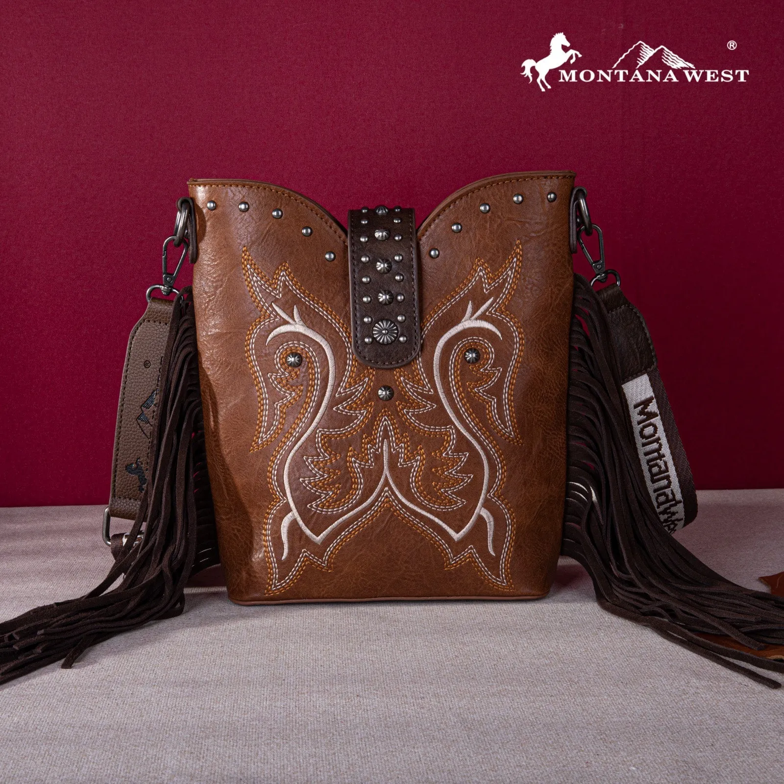 Montana West Embroidered Fringe Collection Boot Purse Crossbody