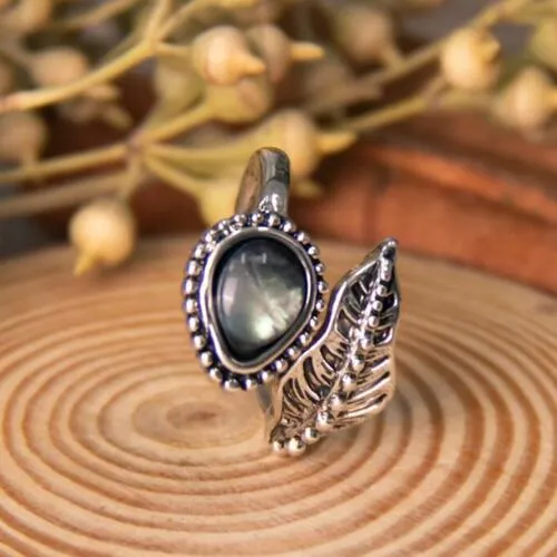 Moonstone Leaf Bypass Ring Adjustable