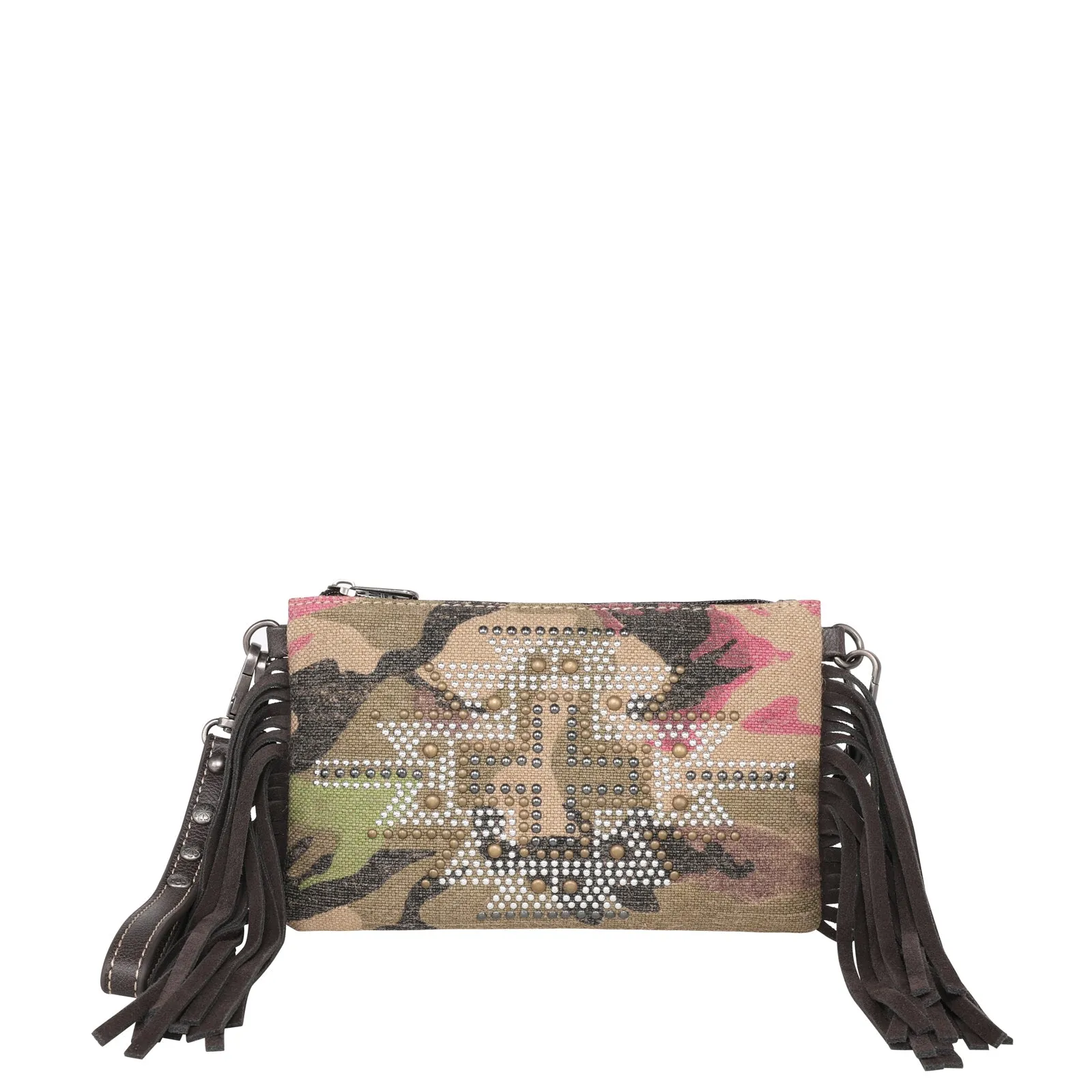 MW1226-181 Montana West Aztec Collection Camo Print Canvas Crossbody/Wristlet