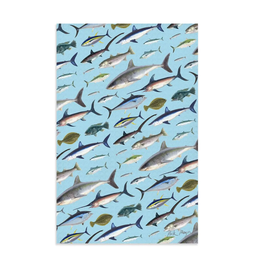 NE Fish Blue Soft Kitchen Towel