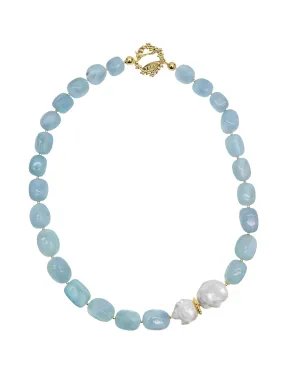 Nugget Aquamarine with Natural Baroque Pearls Necklace LN025