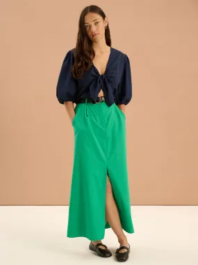 Olive A Line Midi Skirt in Green