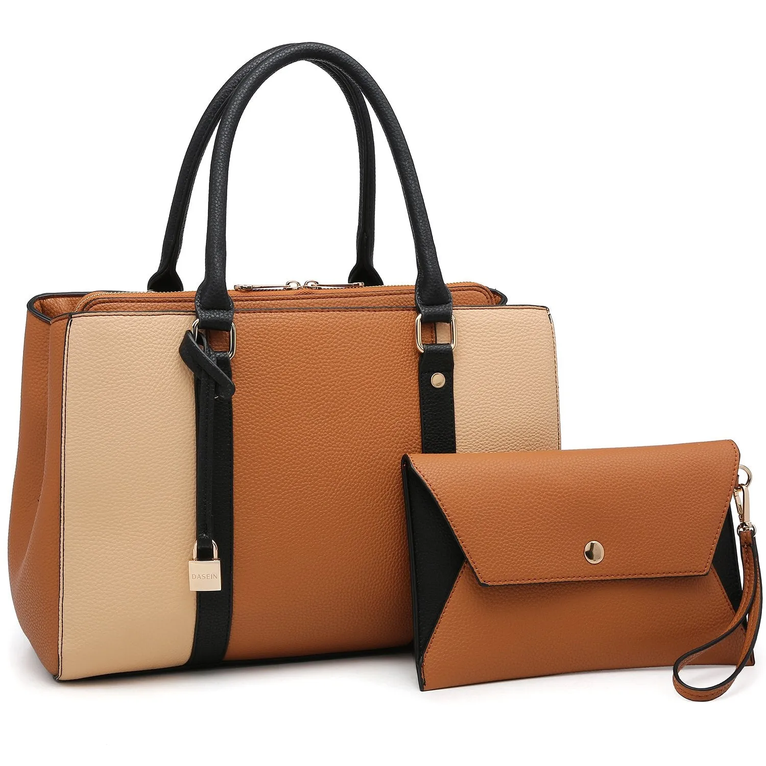 Padlock Two-Tone Satchel with Matching Wristlet