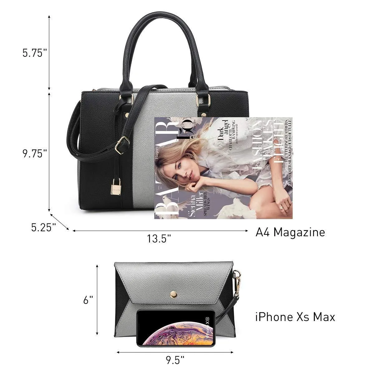 Padlock Two-Tone Satchel with Matching Wristlet