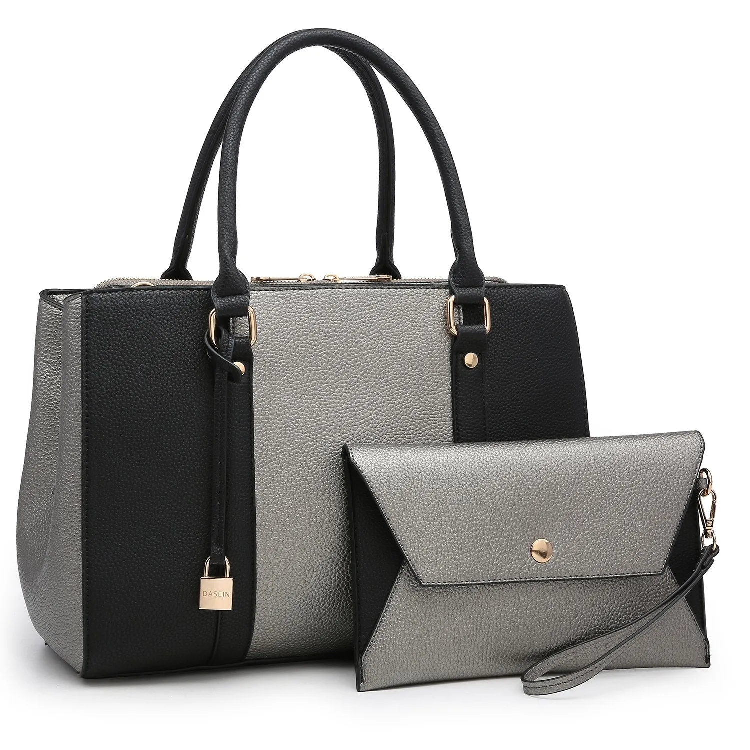 Padlock Two-Tone Satchel with Matching Wristlet