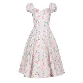 Pale Pink and Floral Print Rockabilly 50s Swing Dress