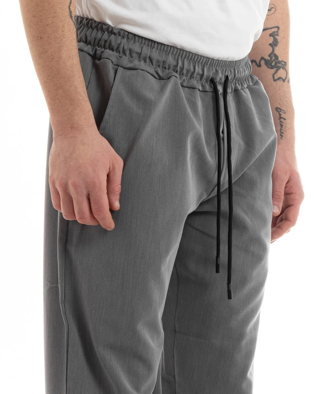 Pantaloni Uomo Pantalaccio Viscosa Tinta Unita Grigio Jogger Casual GIOSAL-P5644A