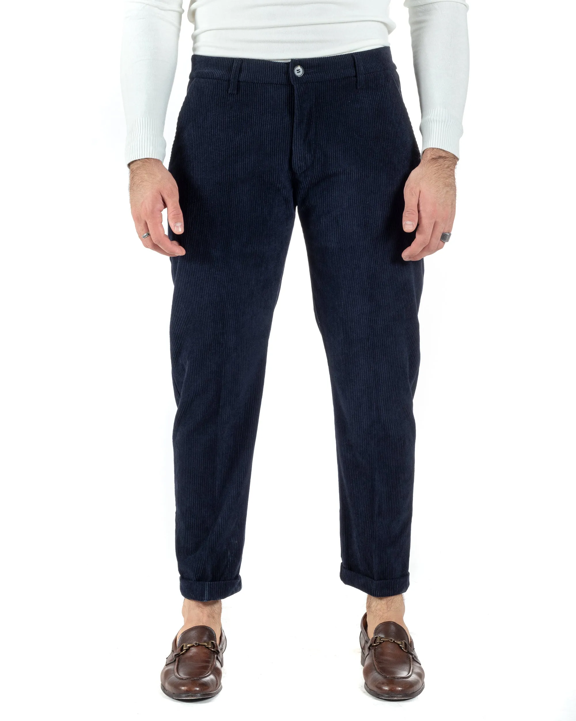 Pantaloni Uomo Tasca America Classico Velluto Costine Blu Casual GIOSAL-P6002A