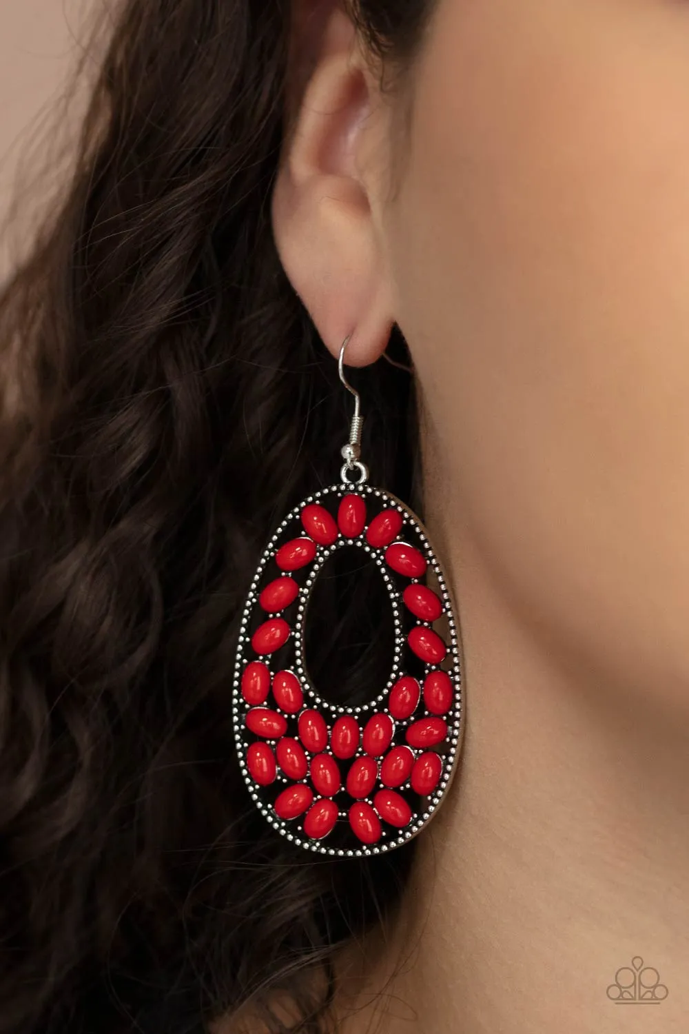 Paparazzi Earring ~ Beaded Shores - Red Earring