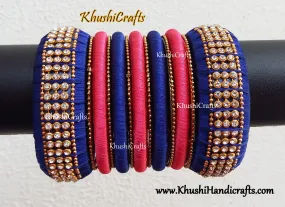 Peach and Blue Designer Silk Thread Bangles Pattern 1