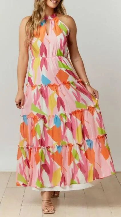 Peach Love Pink Multi Sleeveless Maxi Dress