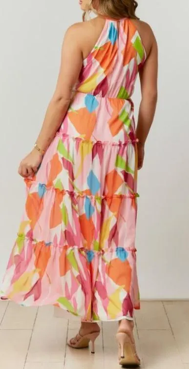 Peach Love Pink Multi Sleeveless Maxi Dress