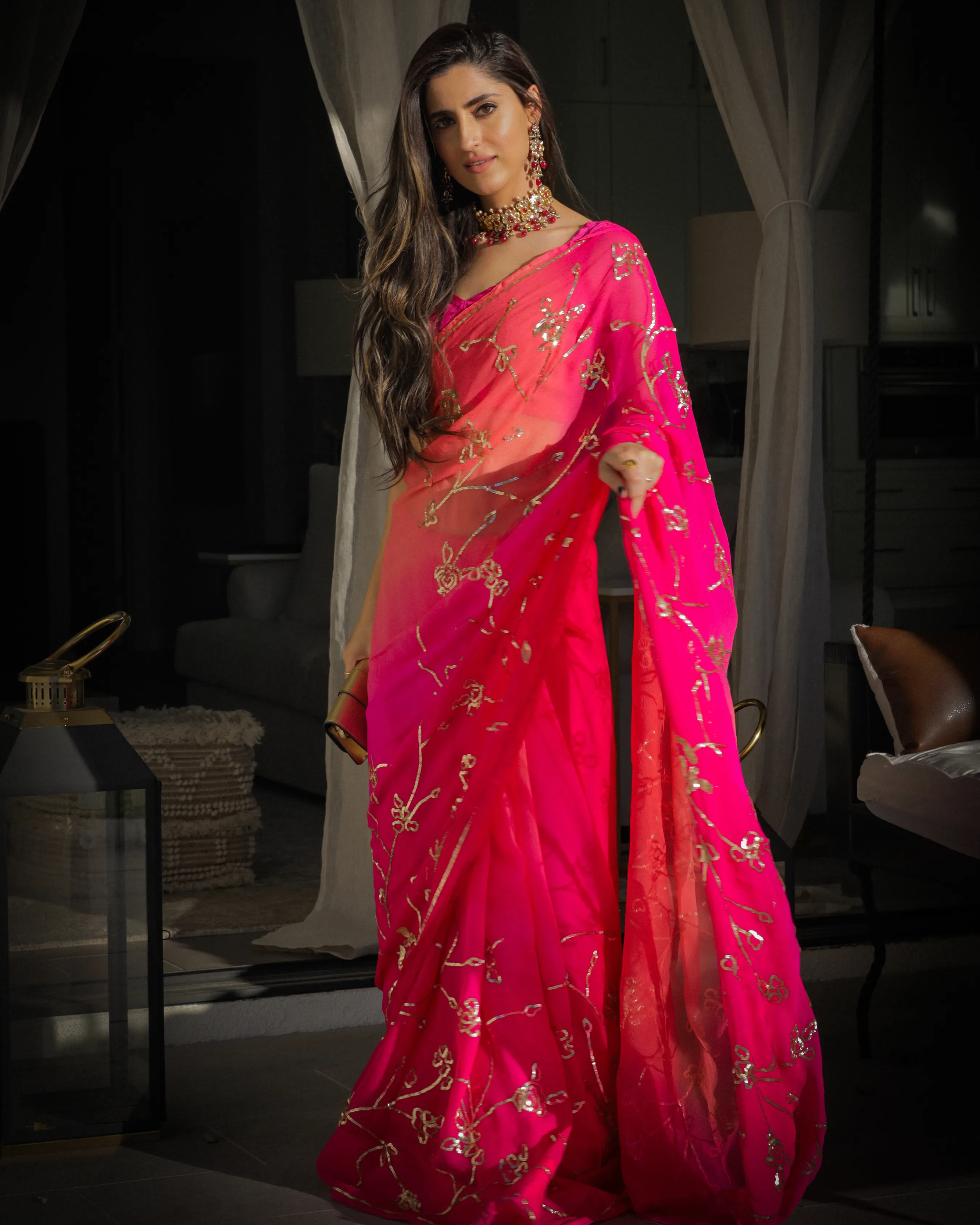 Persian Pink Pure Chiffon Saree