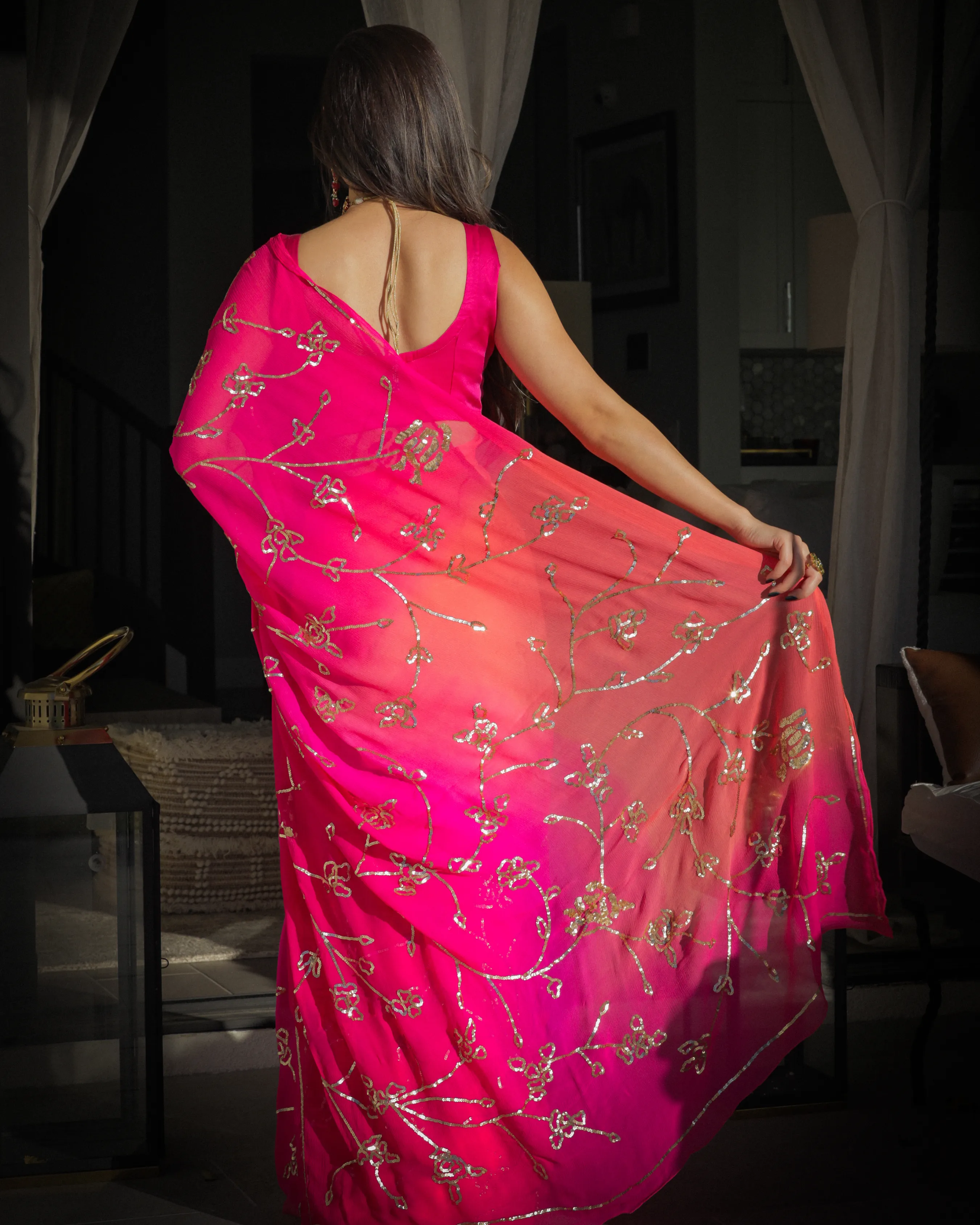 Persian Pink Pure Chiffon Saree