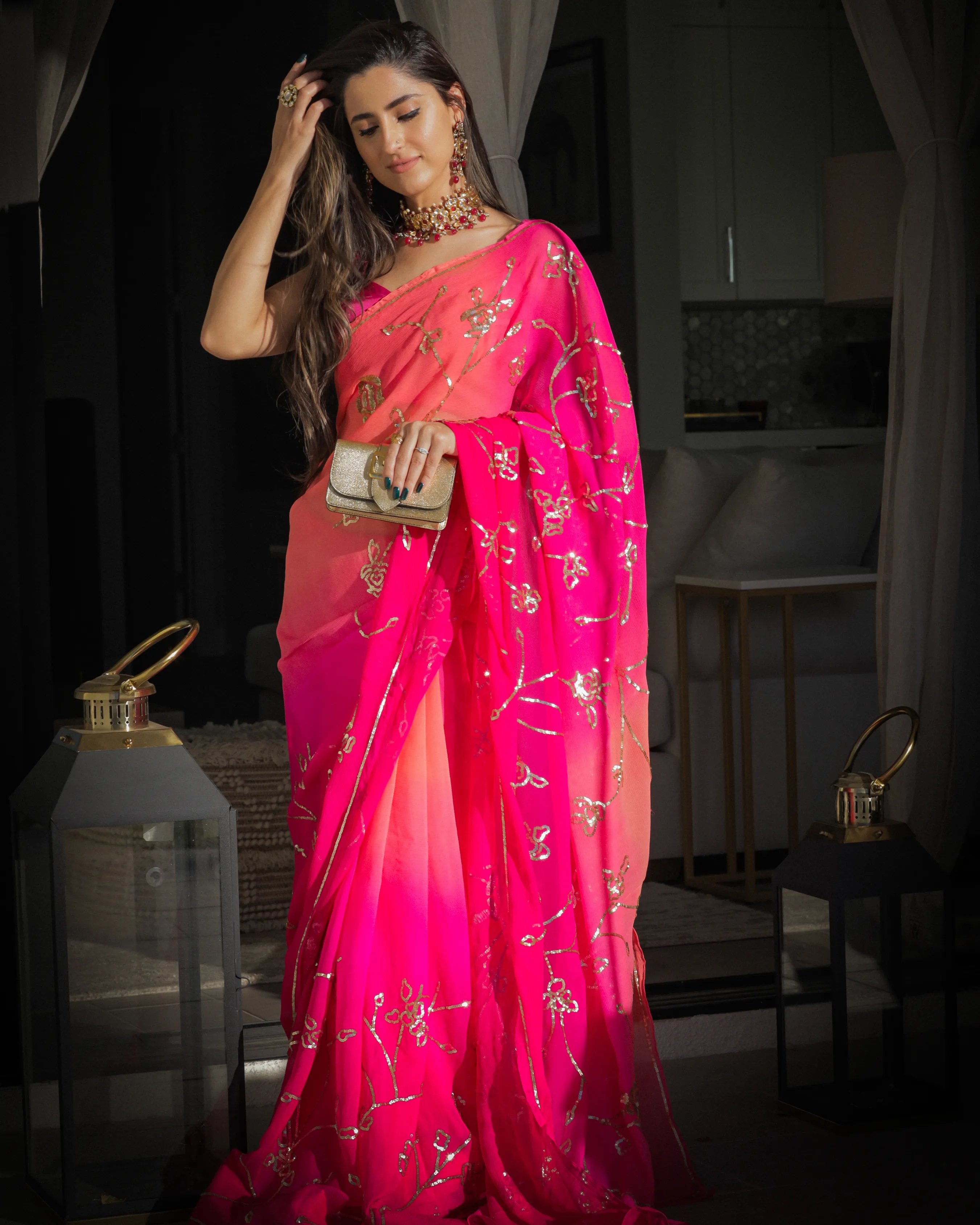 Persian Pink Pure Chiffon Saree