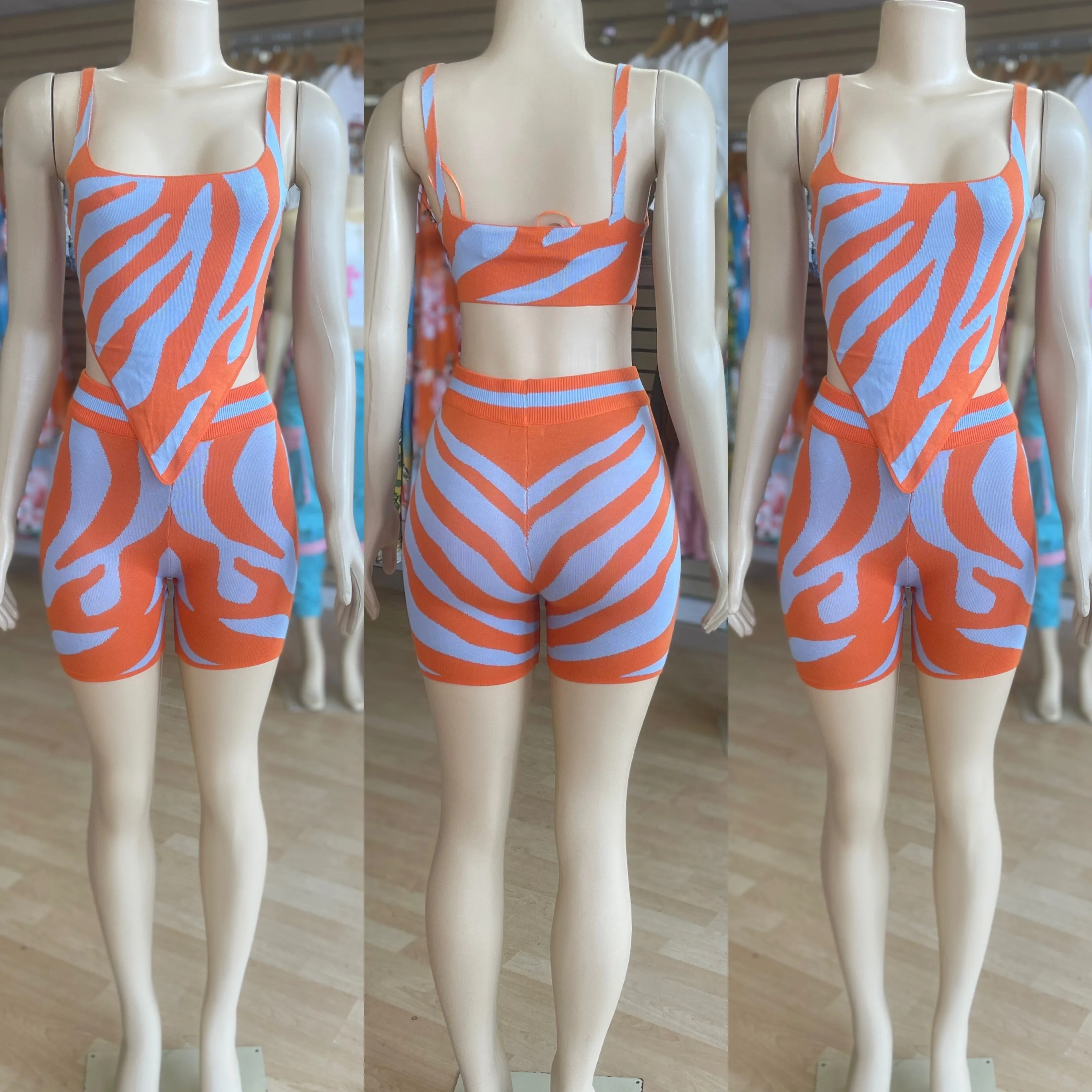 Pointy Two Tone Color short Set ( Orange and Blue)