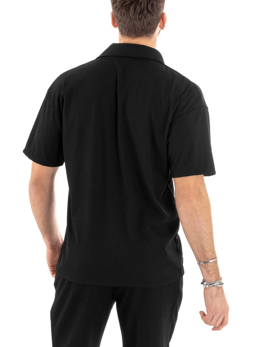 Polo Uomo Tinta Unita Costine Tinta Unita Nera Colletto Manica Corta Casual GIOSAL-TS2875A