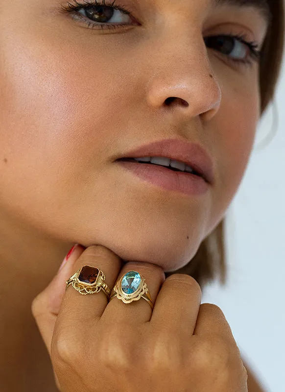 Poppy blue topaz ring 14k gold