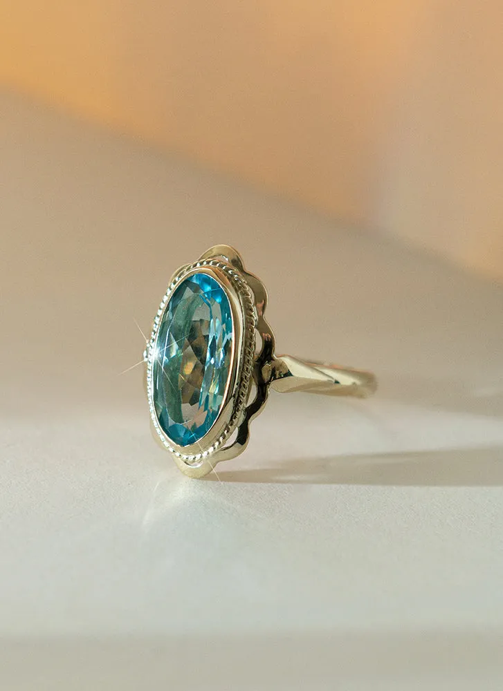 Poppy blue topaz ring 14k gold