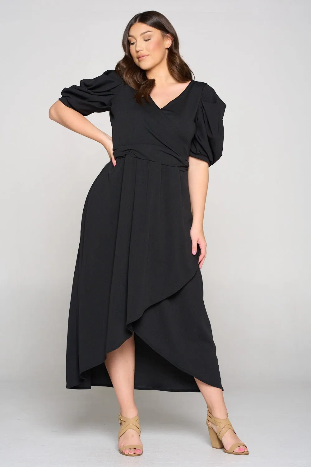 Puff Sleeve Tulip Wrap Dress