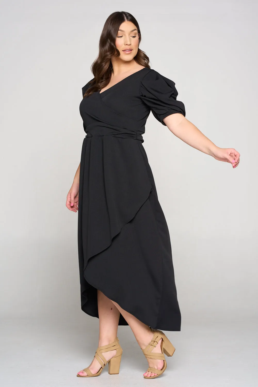 Puff Sleeve Tulip Wrap Dress