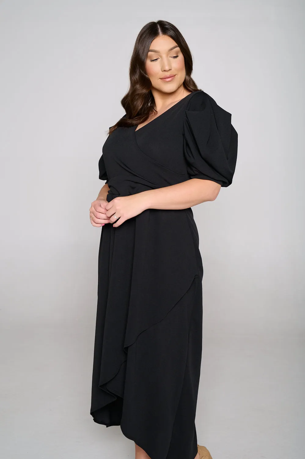 Puff Sleeve Tulip Wrap Dress