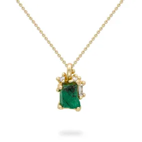 Raw Emerald and Diamond Encrusted Necklace