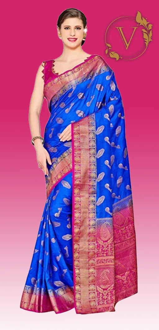 Red & Blue Art Silk Saree (Kanjivaram Style)