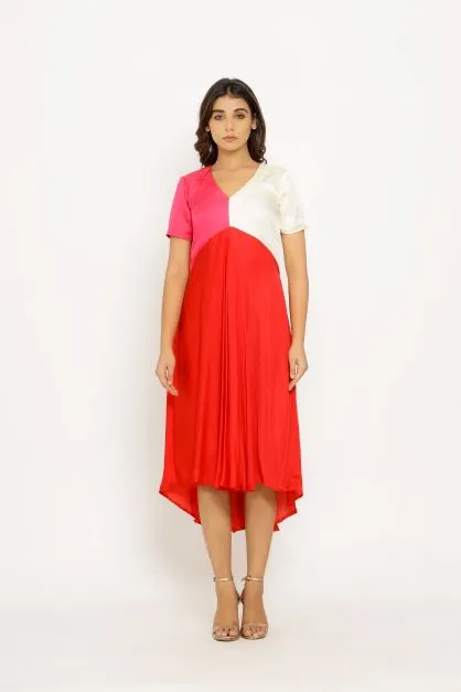 Red Pink Color Blocking Dress