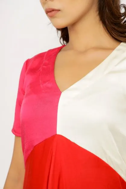 Red Pink Color Blocking Dress