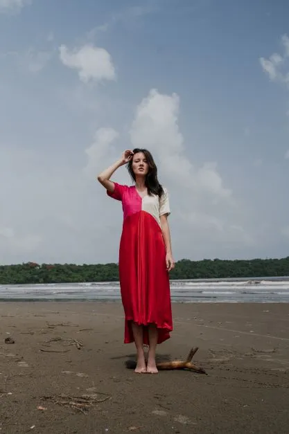 Red Pink Color Blocking Dress