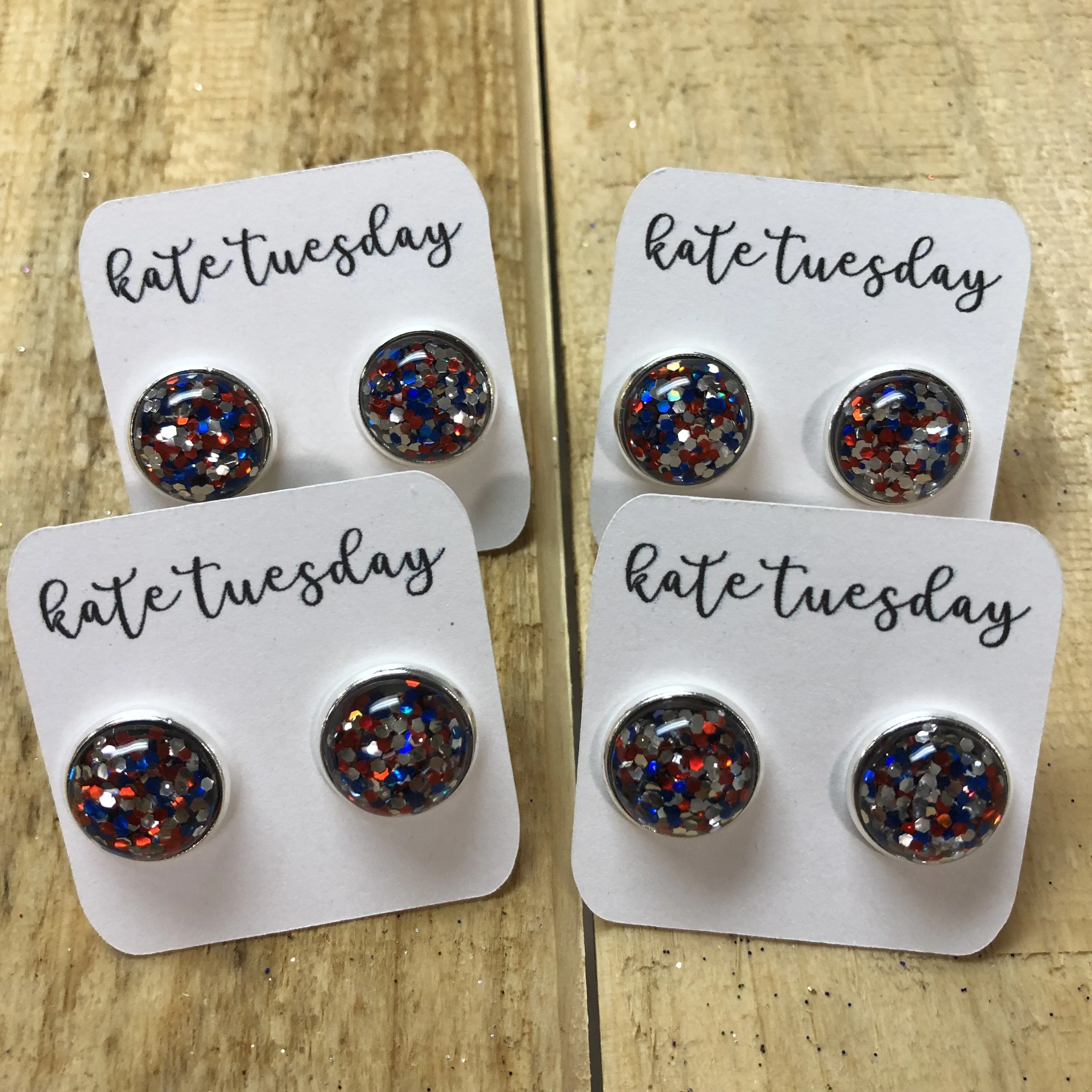 Red White Blue Glitter Stud Earrings