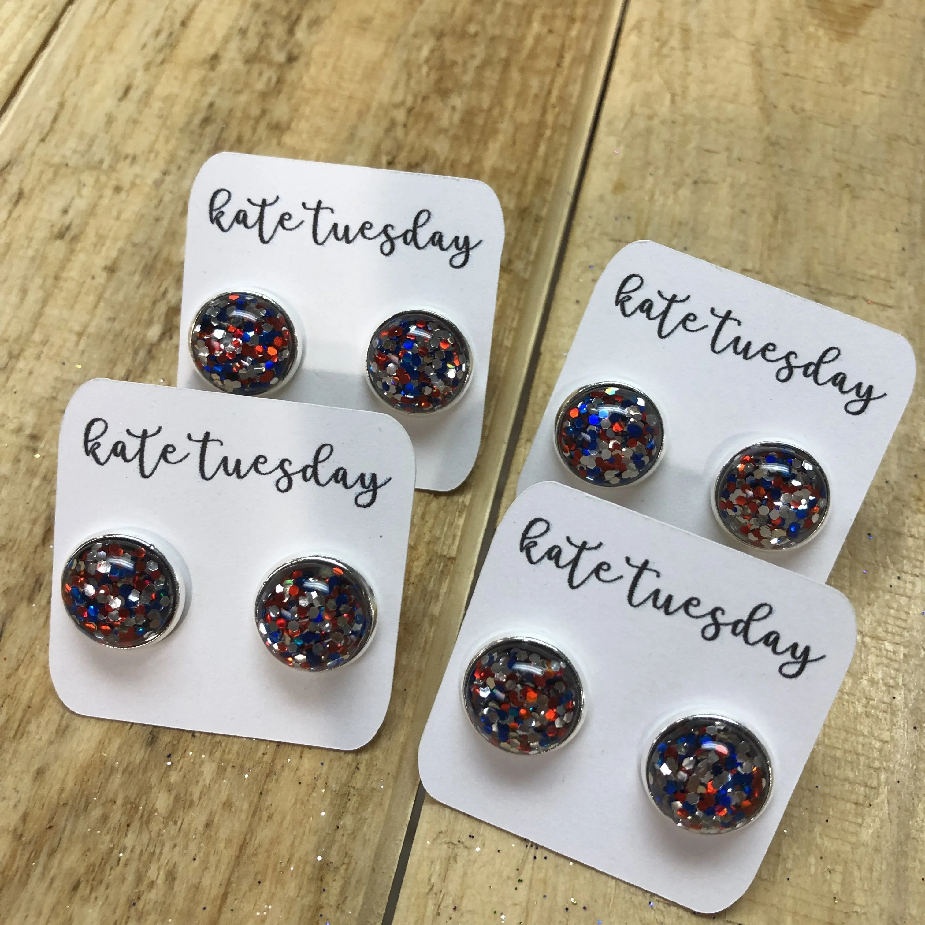 Red White Blue Glitter Stud Earrings