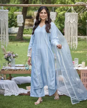 Revin Pastel Blue Embroidered Chanderi Kurta Set