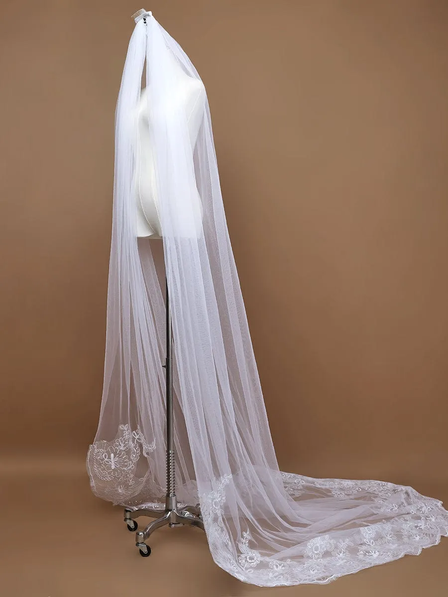 Romantic Wedding Sweep-Train Veil with Sequin Applique