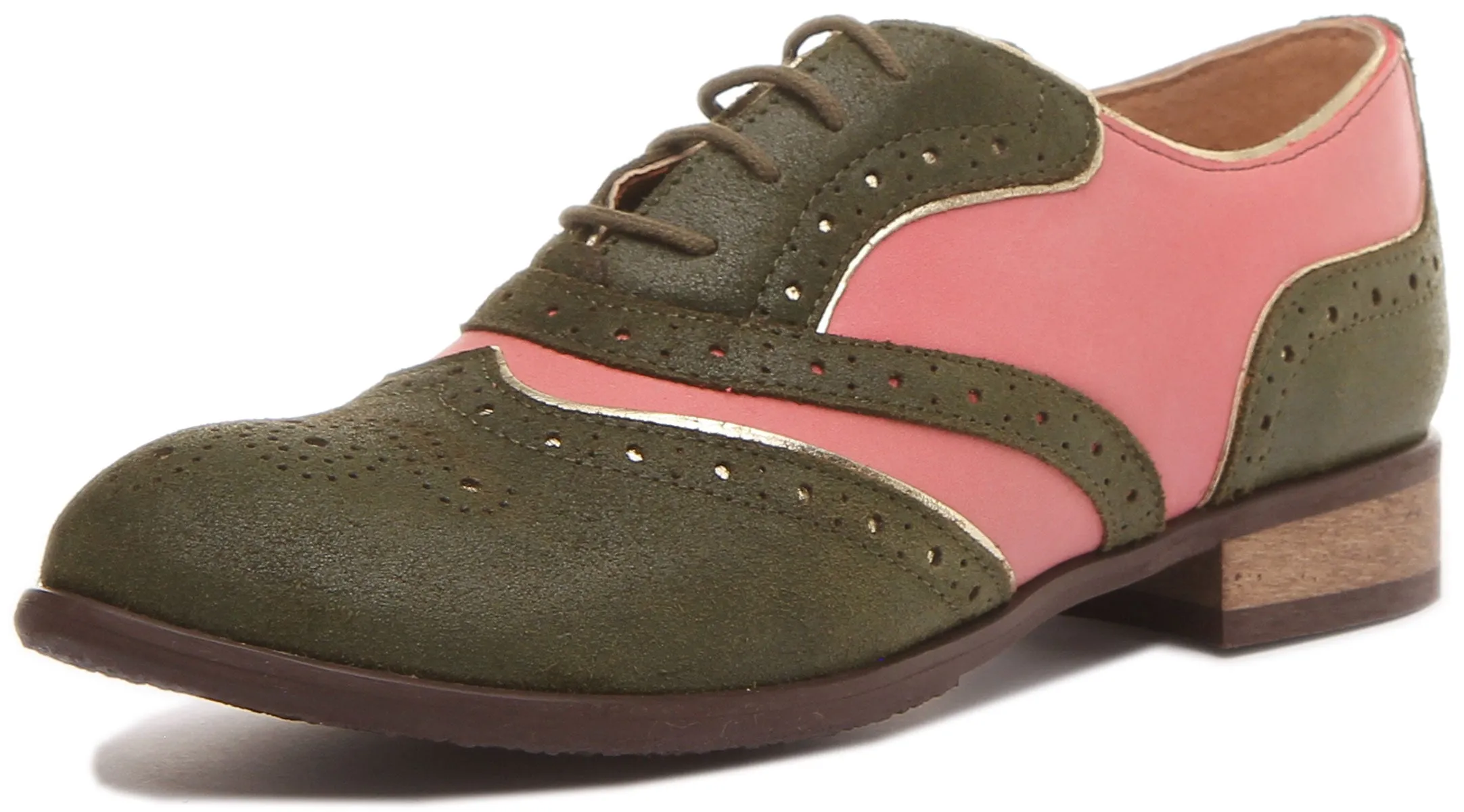 Roxana Lace up Soft Leather Brogue Shoes in Green