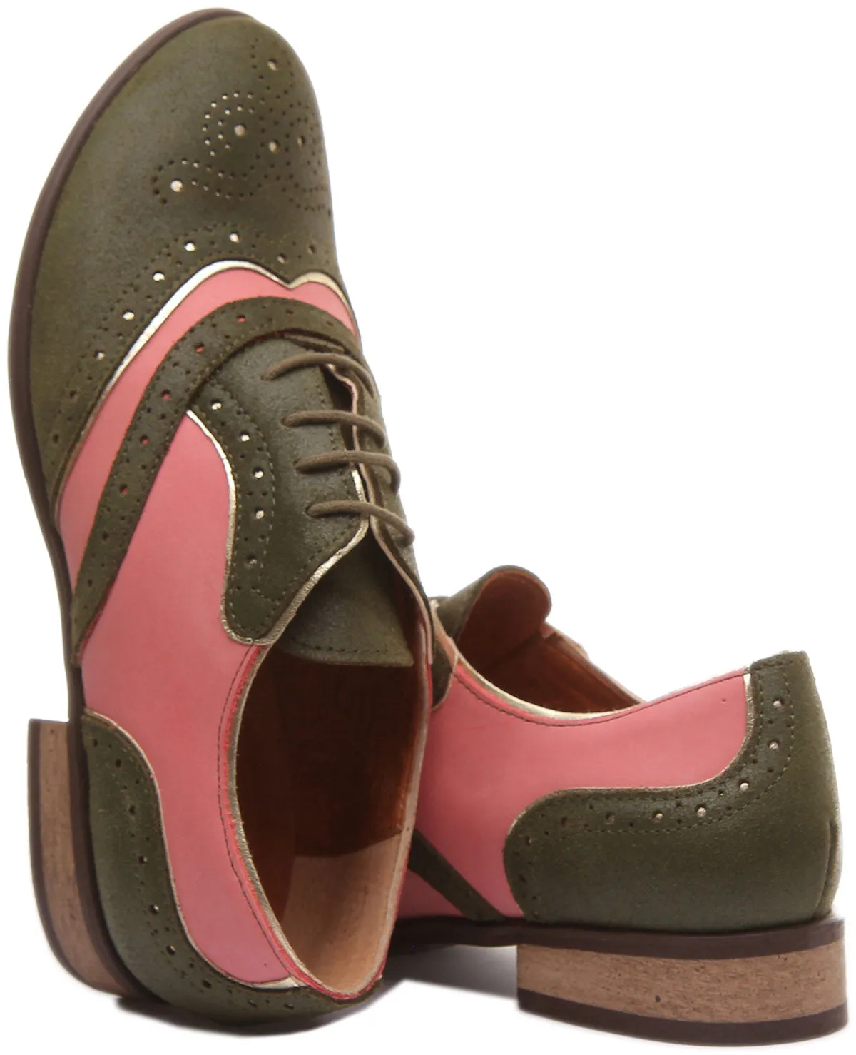 Roxana Lace up Soft Leather Brogue Shoes in Green