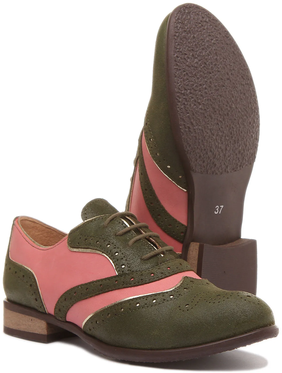 Roxana Lace up Soft Leather Brogue Shoes in Green