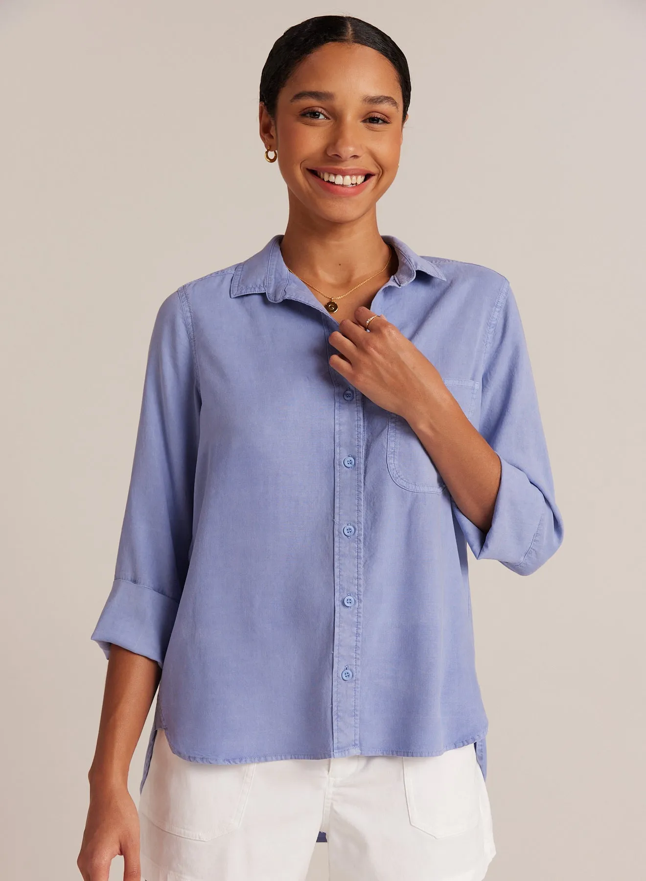 Shirt Tail Button Down - Peri Blue