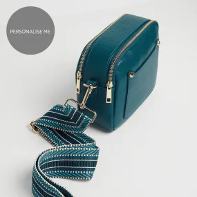 Sienna Crossbody Bag in Teal with Aztec Blue Strap