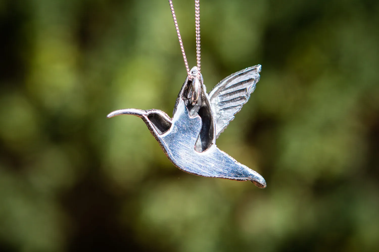 Silver Hummingbird Pendant with Crushed Opal and Cremation Ash