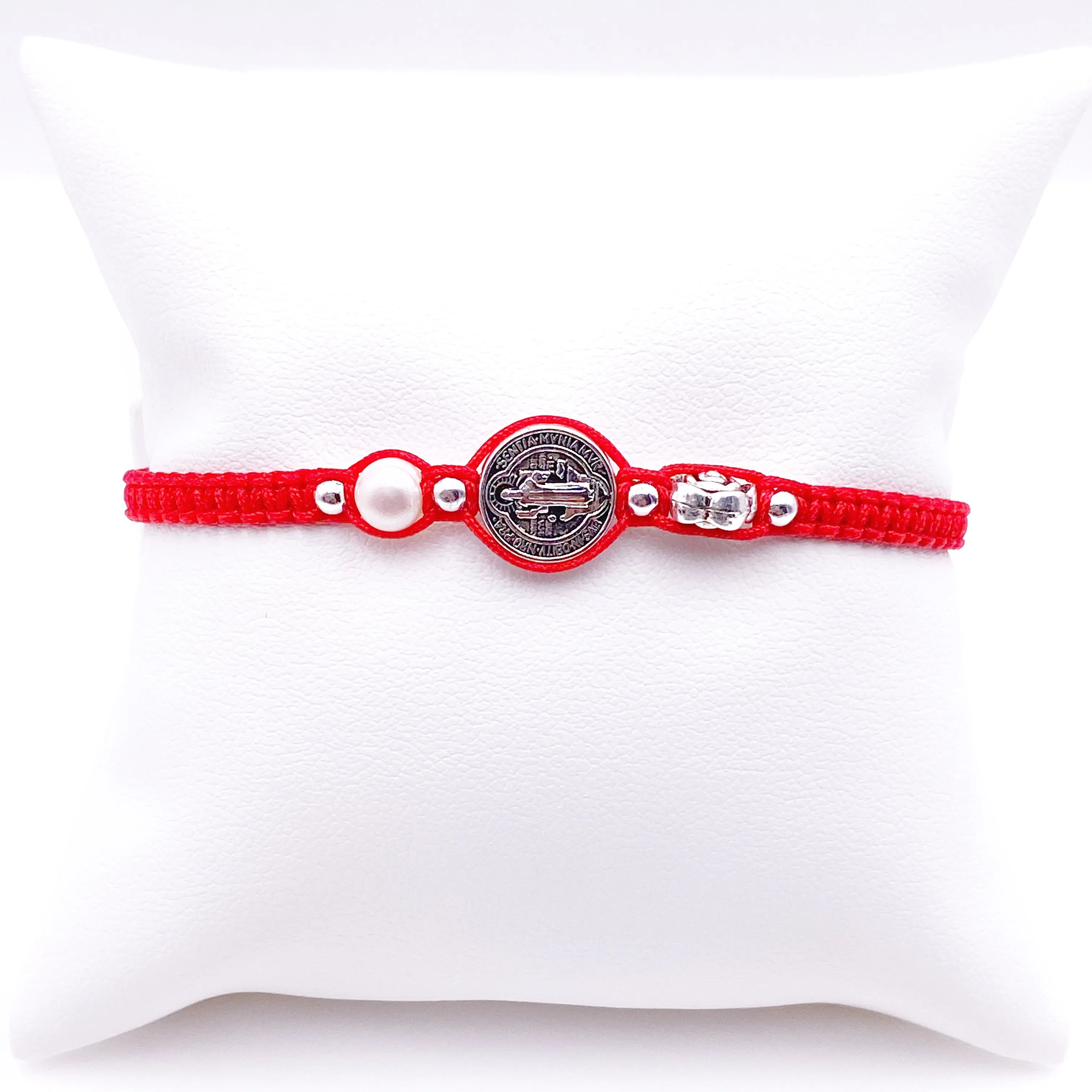 Silver Saint Benedict Red String Protection Bracelet