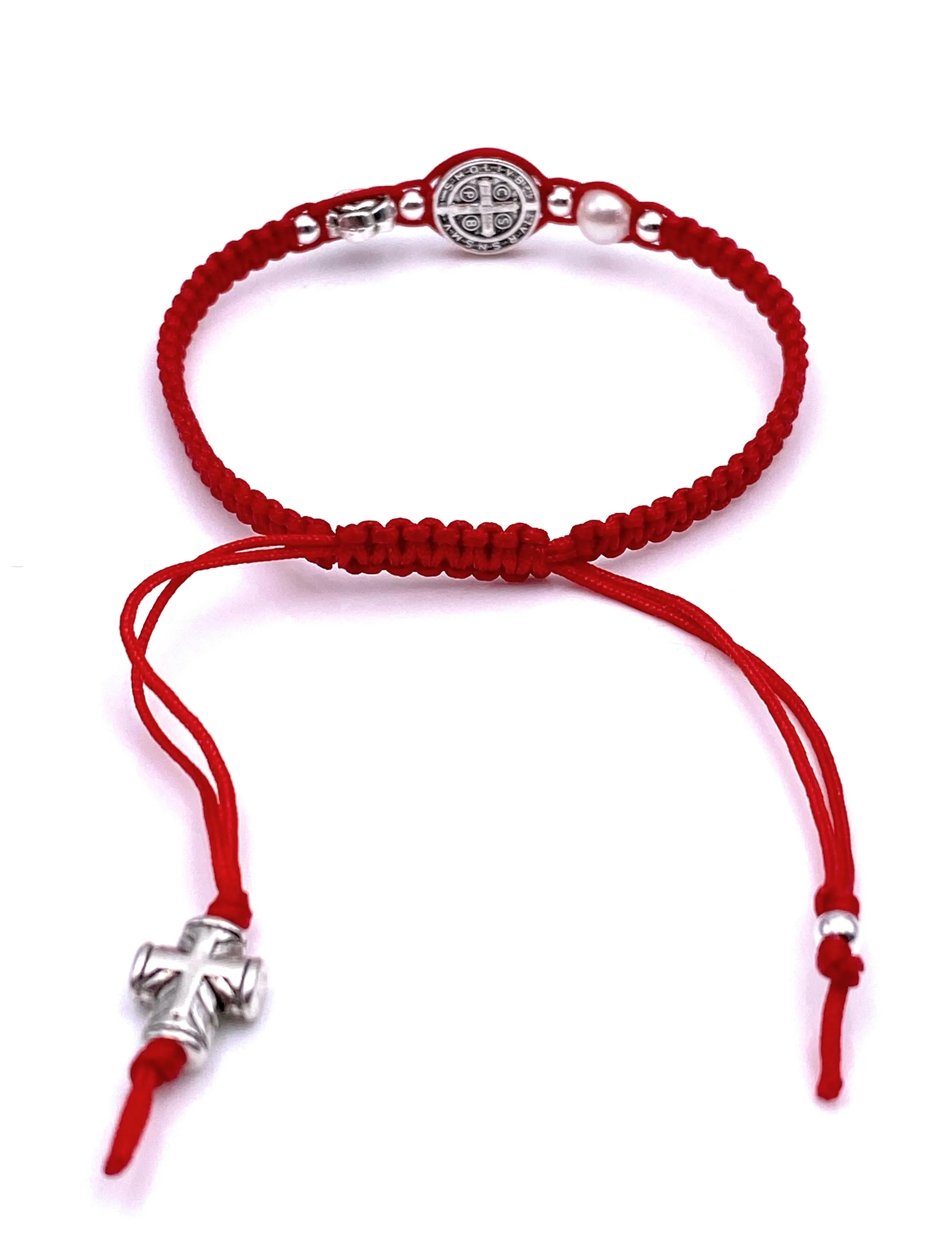 Silver Saint Benedict Red String Protection Bracelet