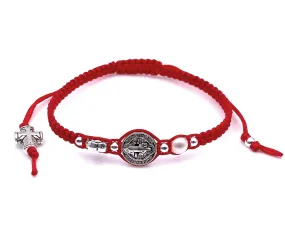 Silver Saint Benedict Red String Protection Bracelet