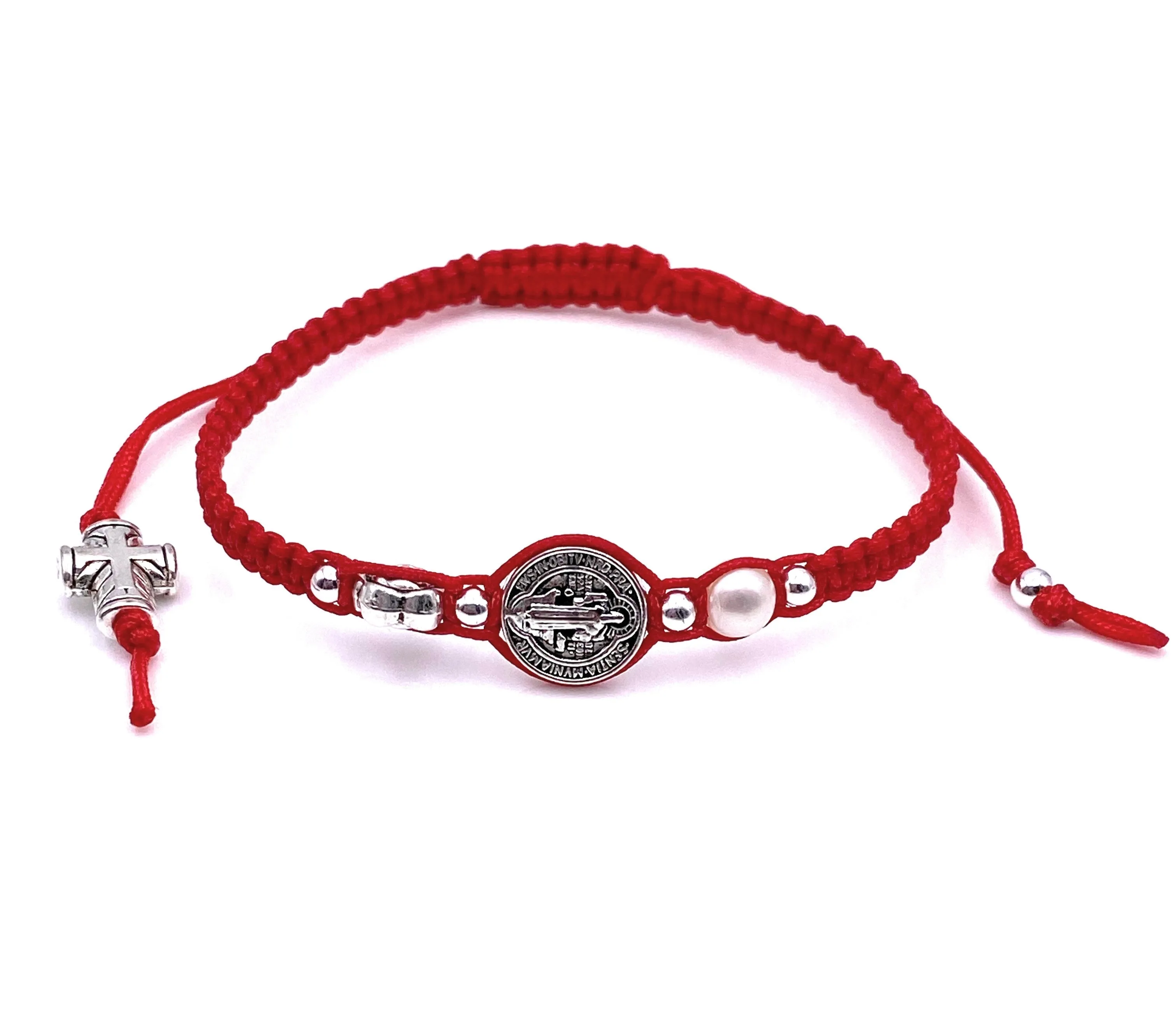 Silver Saint Benedict Red String Protection Bracelet